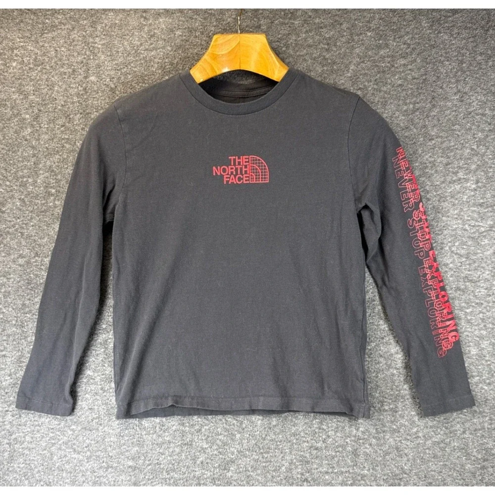 The North Face Long Sleeve T-Shirt Boys Large Black Faded Graphic Logo Tee Warm
